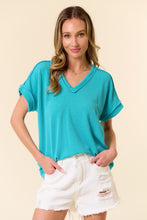 Load image into Gallery viewer, Turquoise Ribbed V-Neck Top
