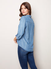 Load image into Gallery viewer, Charlie B Medium Blue Tencel Blouse - Size S
