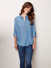 Load image into Gallery viewer, Charlie B Medium Blue Tencel Blouse - Size S
