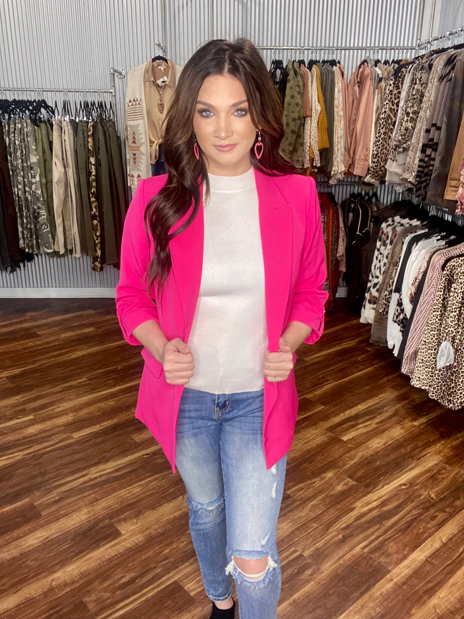 Pocketed Magenta Fashion Blazer, 45% OFF